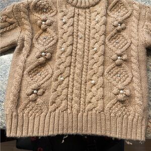 Zara Embellished Cable Knit Brown Sweater